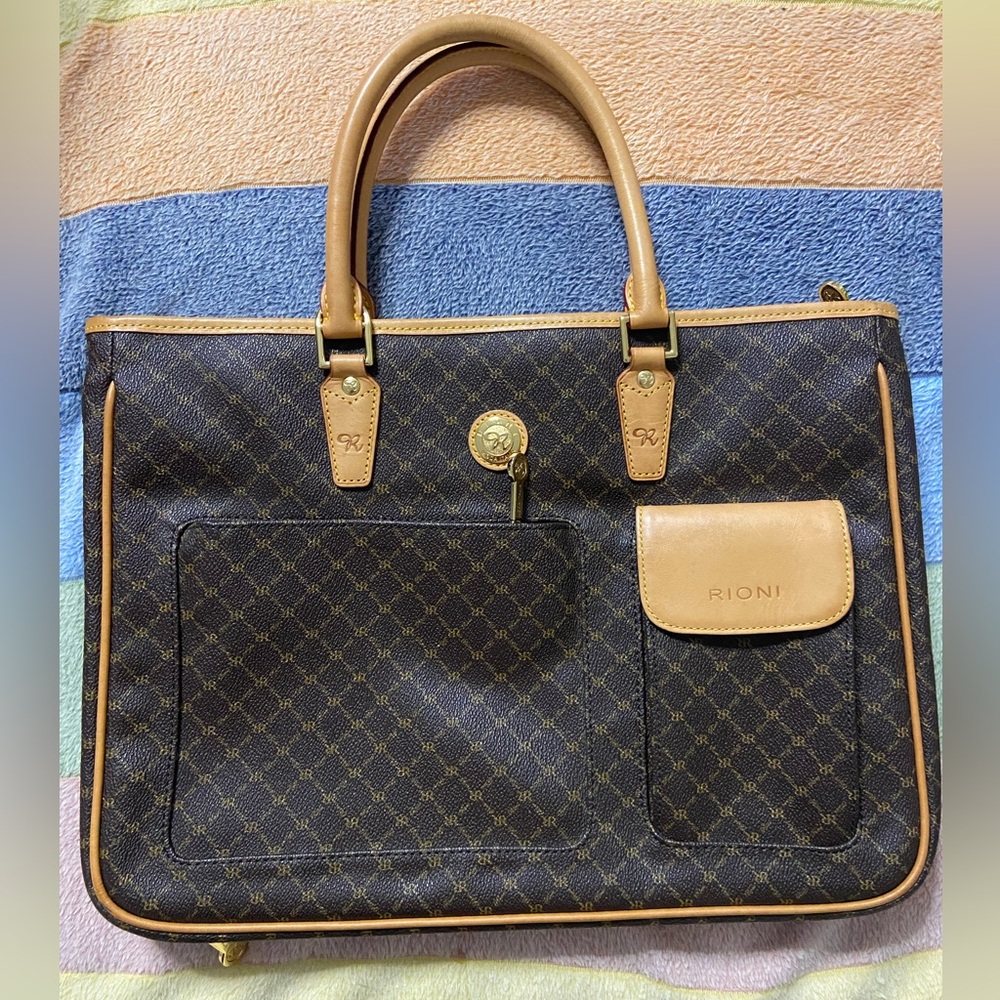 RIONI Brown Leather Signature TEACHER HANDBAG